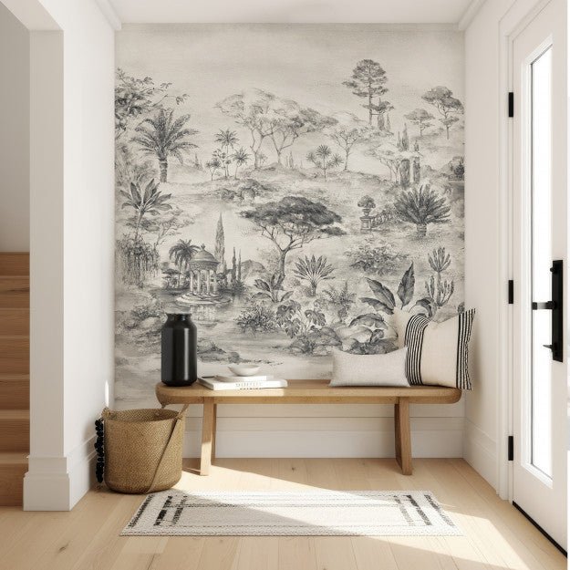 Les Dominotiers Jardin Italien Noir Et Blanc Behang DOM 3013 - LAB COLOUR THE WORLD