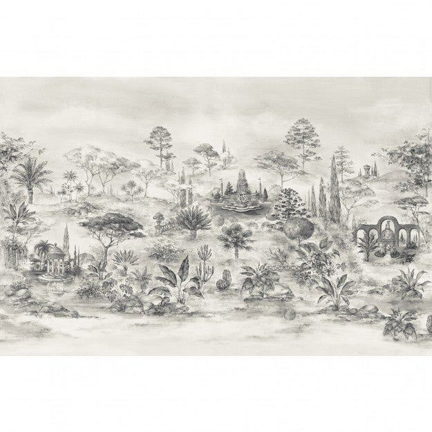Les Dominotiers Jardin Italien Noir Et Blanc Behang DOM 3013 - LAB COLOUR THE WORLD