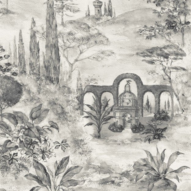 Les Dominotiers Jardin Italien Noir Et Blanc Behang DOM 3013 - LAB COLOUR THE WORLD