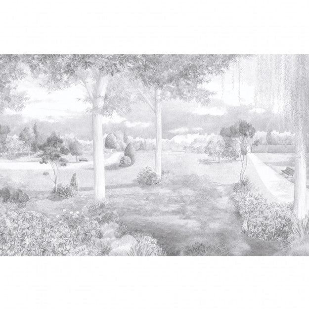 Les Dominotiers Jardin Public Noir Et Blanc Behang DOM 3003 - LAB COLOUR THE WORLD