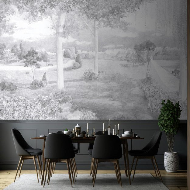 Les Dominotiers Jardin Public Noir Et Blanc Behang DOM 3003 - LAB COLOUR THE WORLD