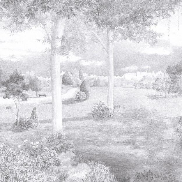 Les Dominotiers Jardin Public Noir Et Blanc Behang DOM 3003 - LAB COLOUR THE WORLD