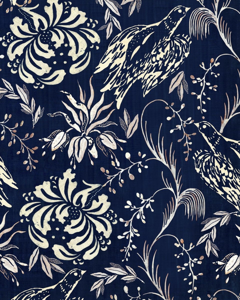Mind The Gap Folk Embroidery Indigo Behang WP30016 - LAB COLOUR THE WORLD