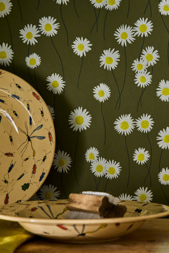 Little Greene Moon Daisies Behang 0234MDOLIVE - LAB COLOUR THE WORLD