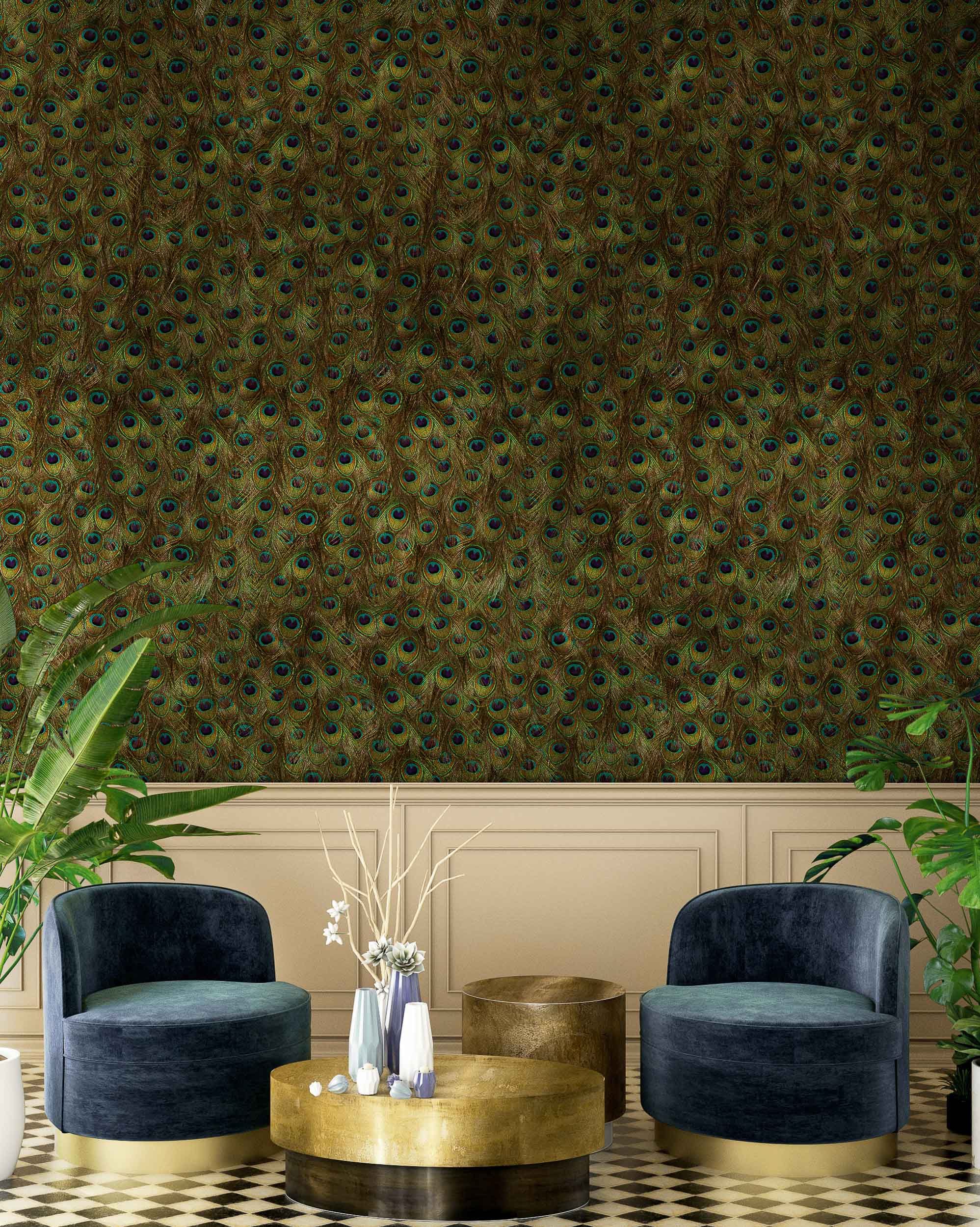 Coordonné Random Metallics Peafowl behang 9600091S sfeer afbeelding 1