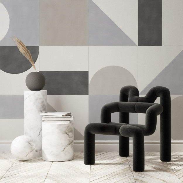 Les Dominotiers Puzzle Blue Blue, Black & Grey Behang DOM 713