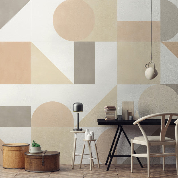 Les Dominotiers Puzzle Sand Orange, Beige & Grey Behang DOM 714