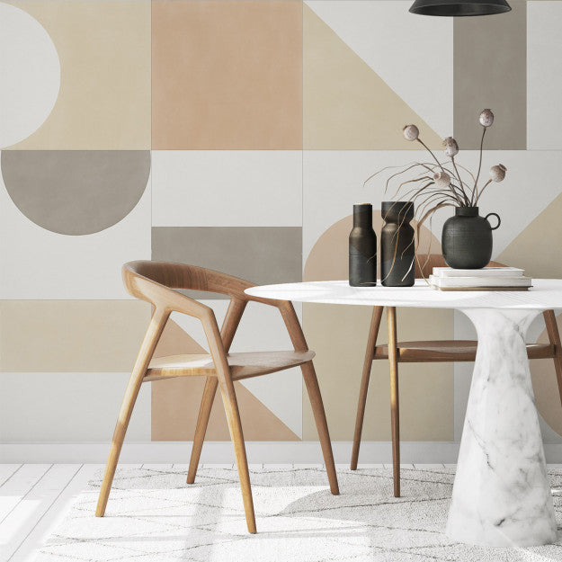 Les Dominotiers Puzzle Sand Orange, Beige & Grey Behang DOM 714