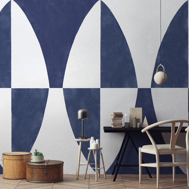 Les Dominotiers Shape Blue Blue Behang DOM 707