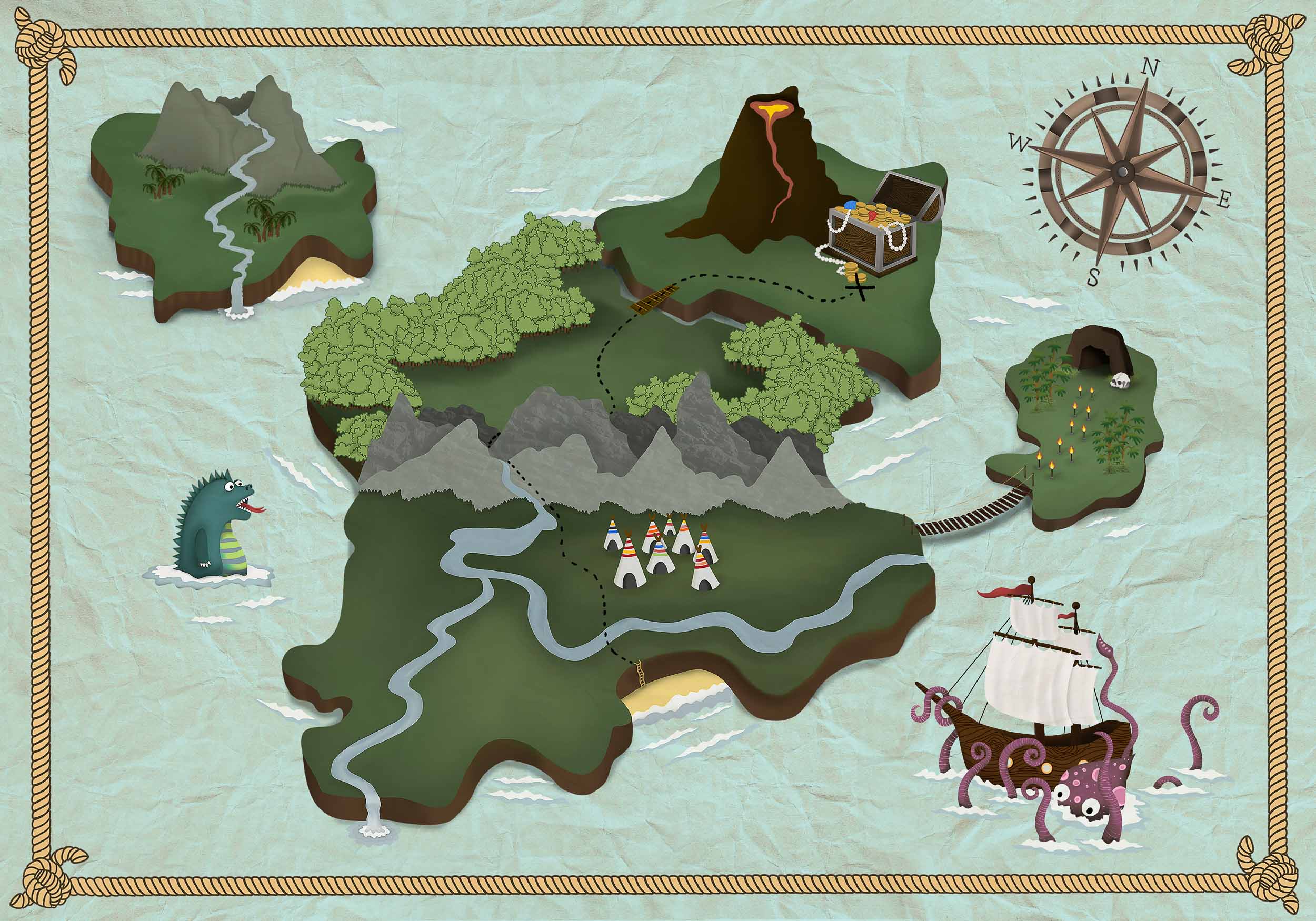 Coordonné Random Kids Treasure Map behang 9700070 behang afbeelding 1