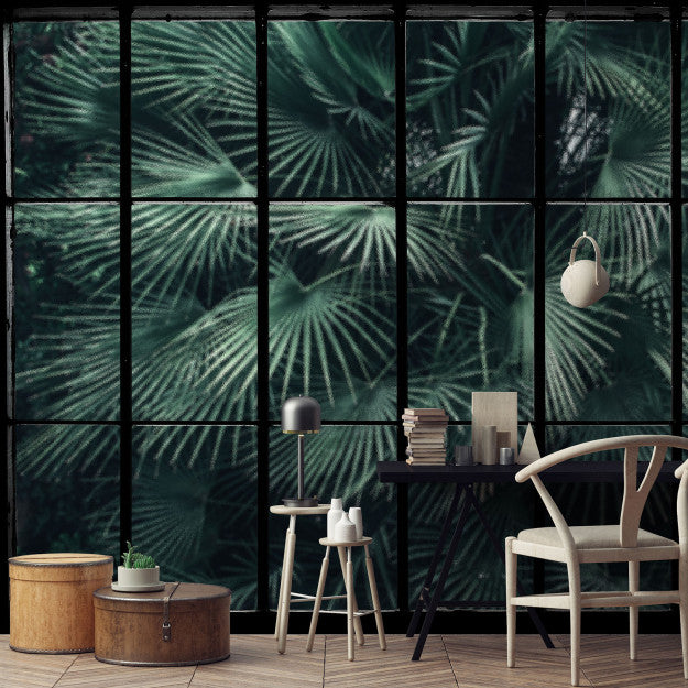 Les Dominotiers Tropical Window Vert Behang DOM 435