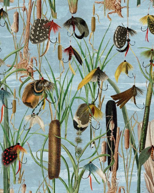 Mind The Gap Fishing Flies Aquamarine Behang