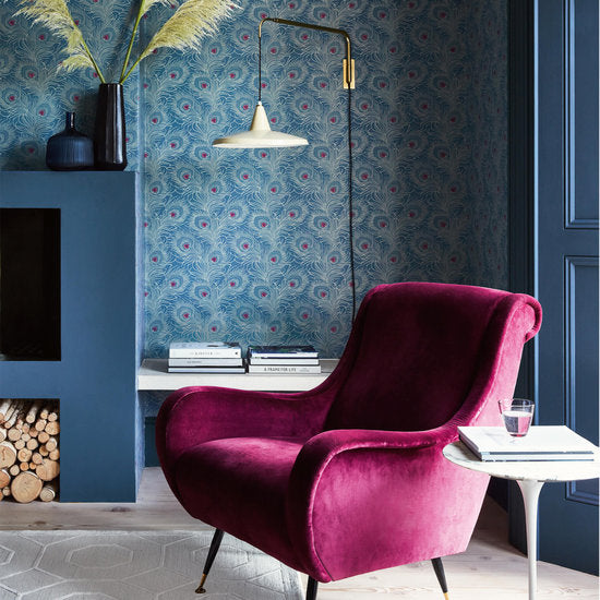 Little Greene Carlton House Terrace Behang Blue Plume