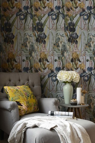 Mind the Gap Fleurs d'Iris antraciet behang