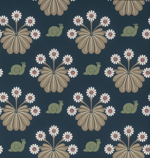 Little Greene Burges Snail Dark Blue Behang