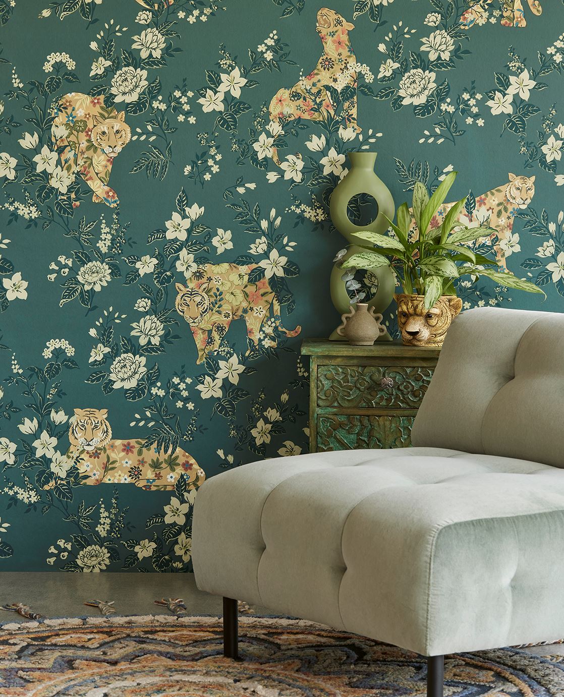 Eijffinger FESTIVAL behang 333553 Groen, Goud, Naturel, Blauw, Geel, Oranje - afbeelding 2