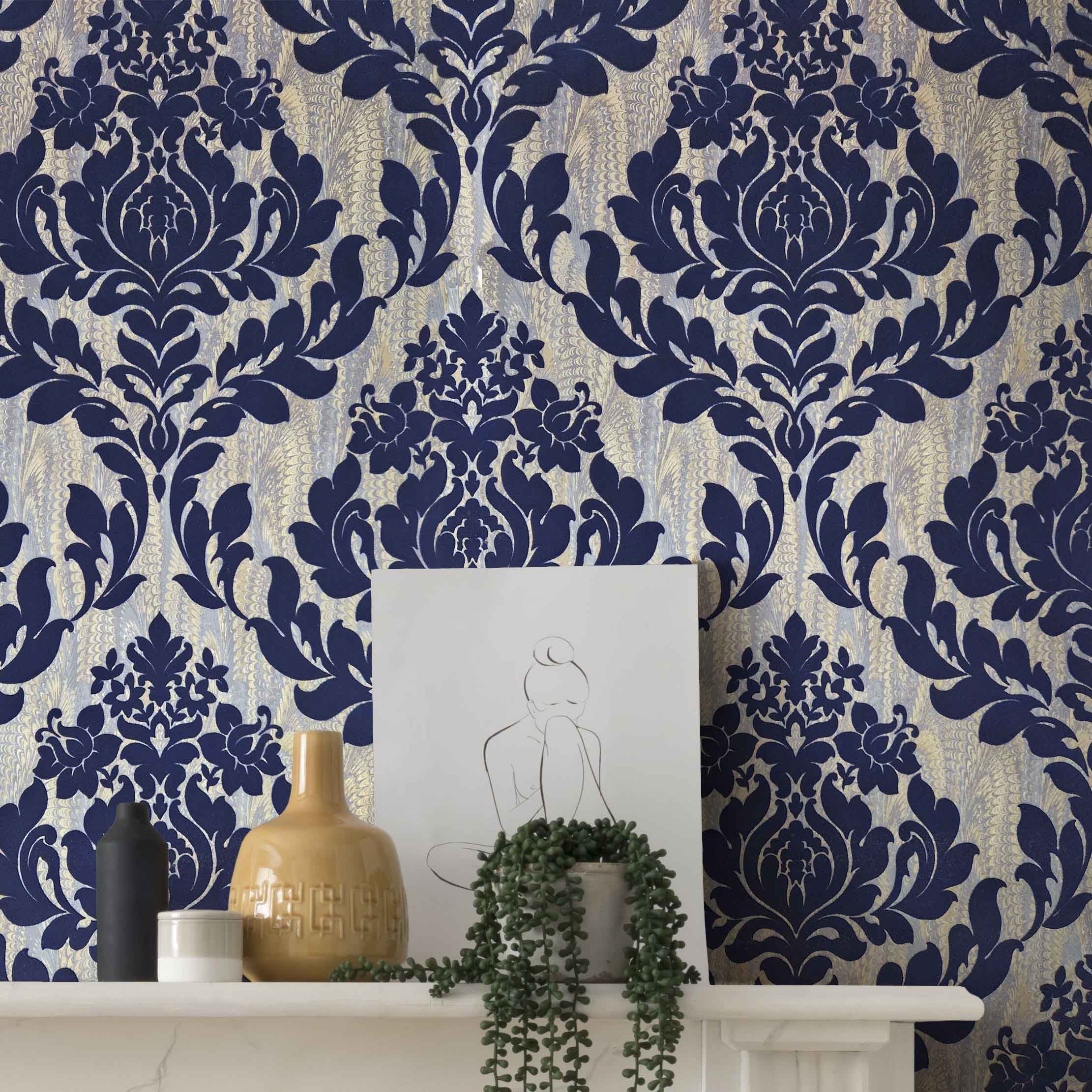 1838 Wallcoverings Faversham Behang 1602-101-03 - Navy Blue