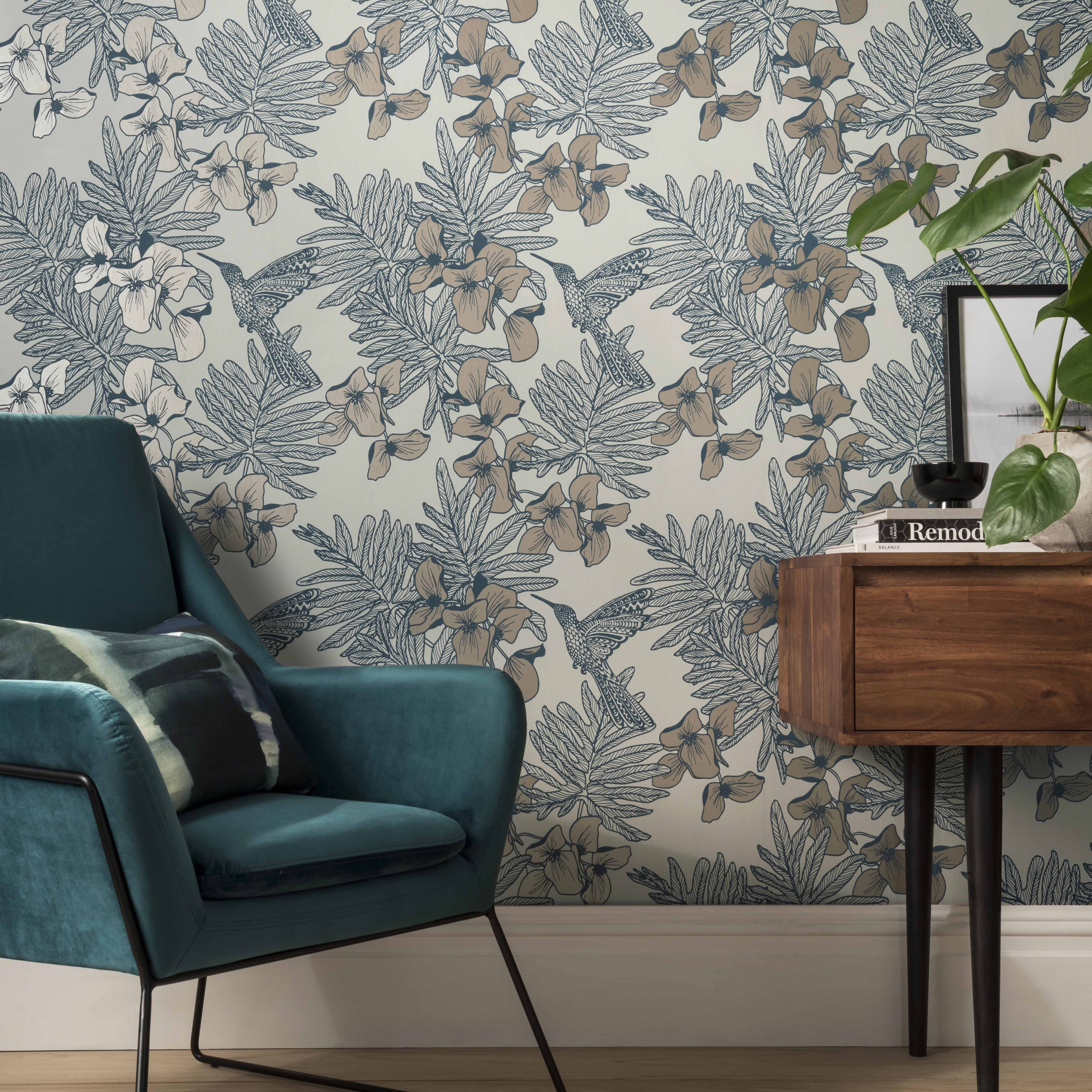 1838 Wallcoverings Hummingbird Lagoon Behang 1804-117-02 - Blue