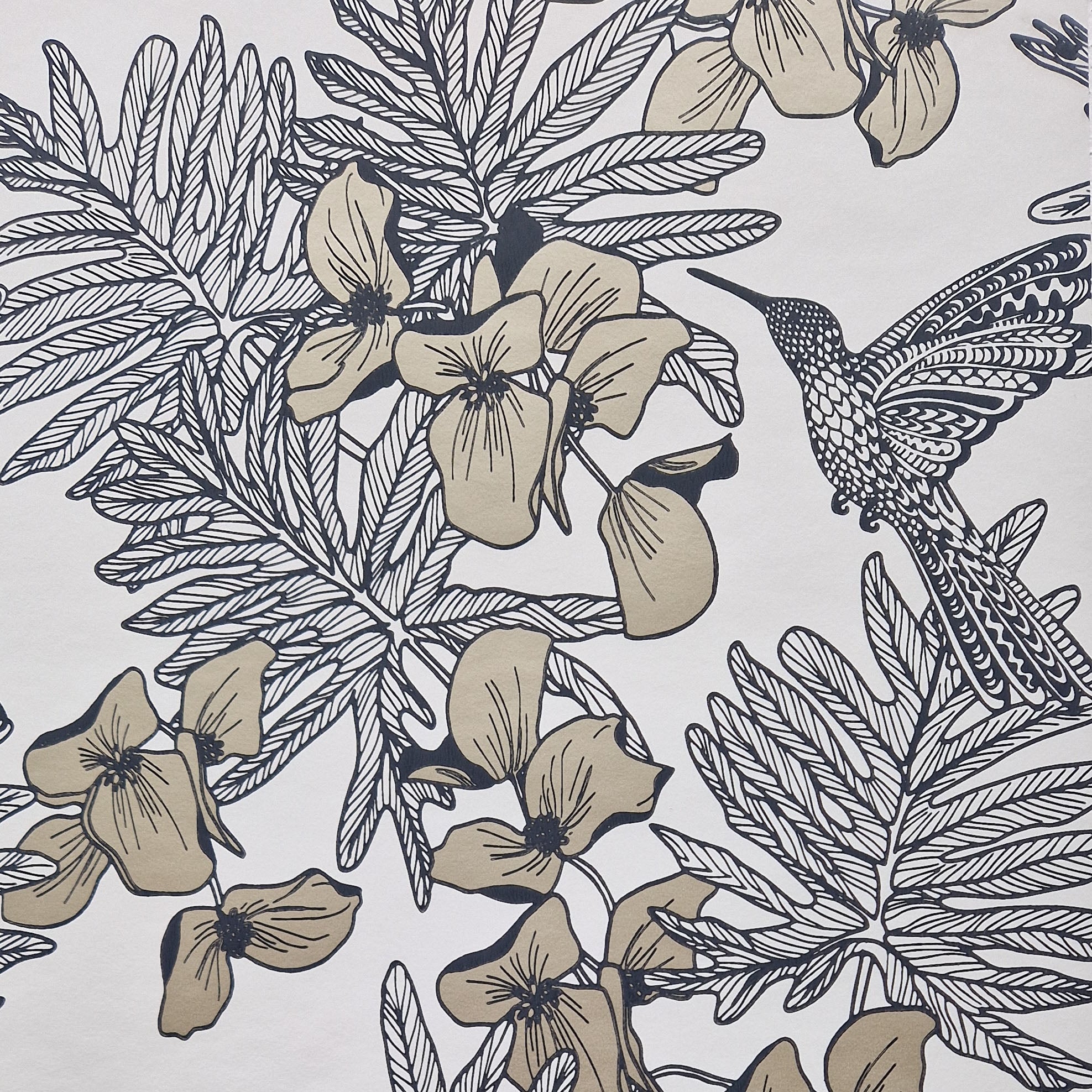 1838 Wallcoverings Hummingbird Behang 1804-117-06 - Jet Black and Metallic