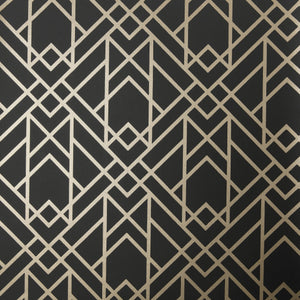 1838 Wallcoverings Metro Behang 1907-140-03 - Jet Black and Gold