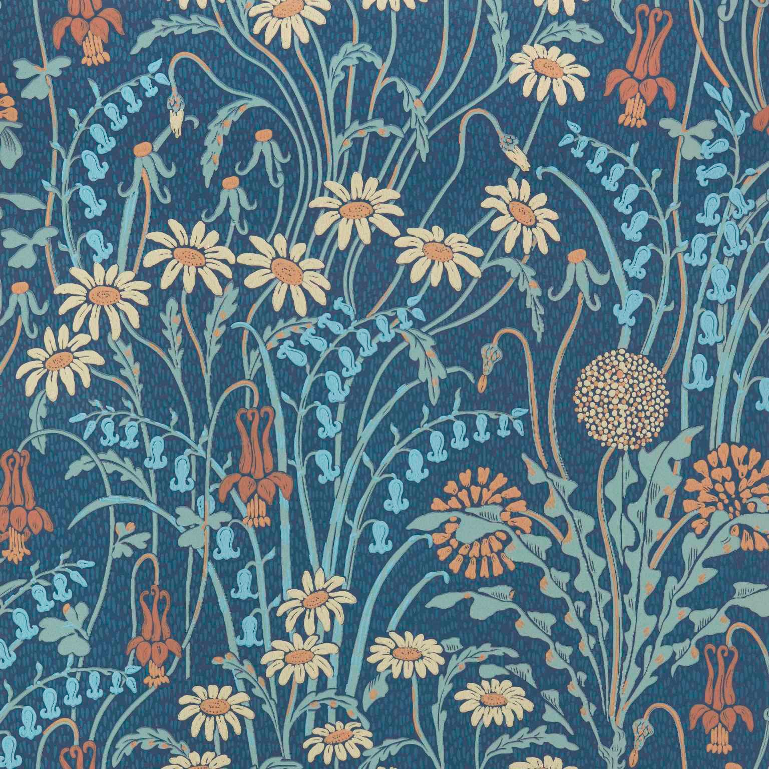 1838 Wallcoverings Flower Meadow Behang 2412-178-01 - Prussian Blue