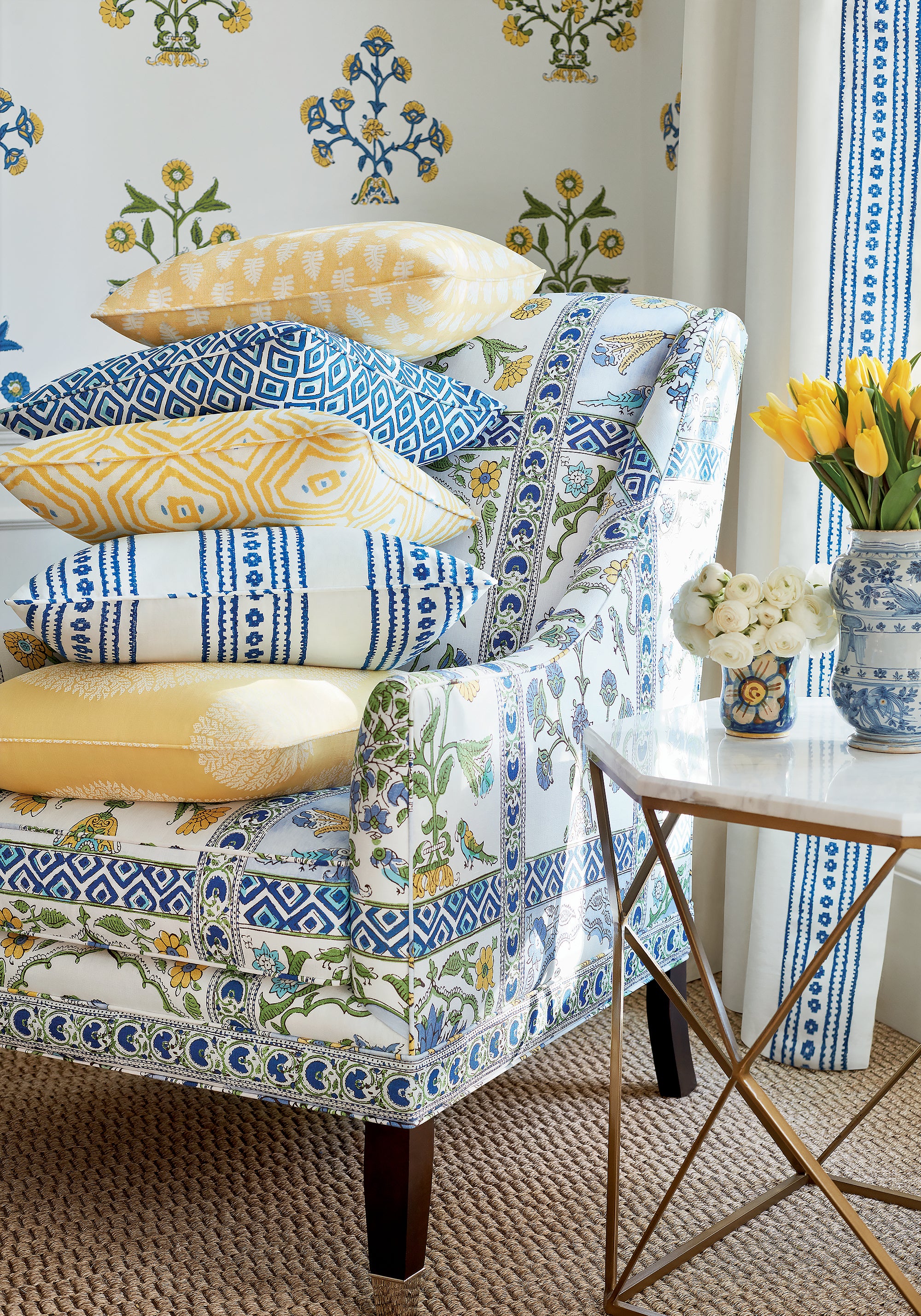 Thibaut Ceylon Indian Flower Behang T10664 - sfeerbeeld