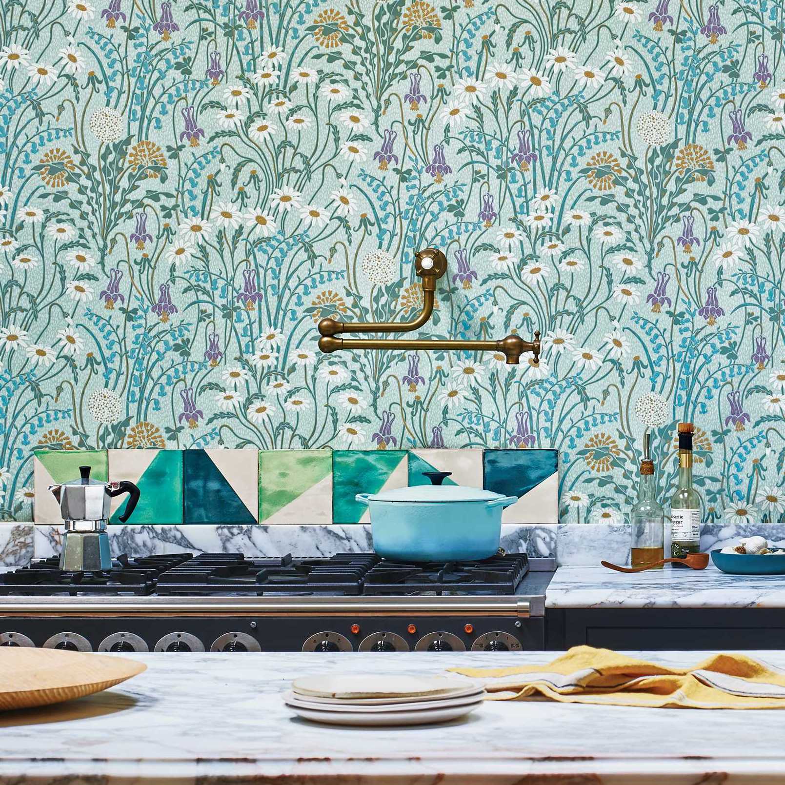 1838 Wallcoverings Flower Meadow Behang 2412-178-03 - Celeste Turquoise