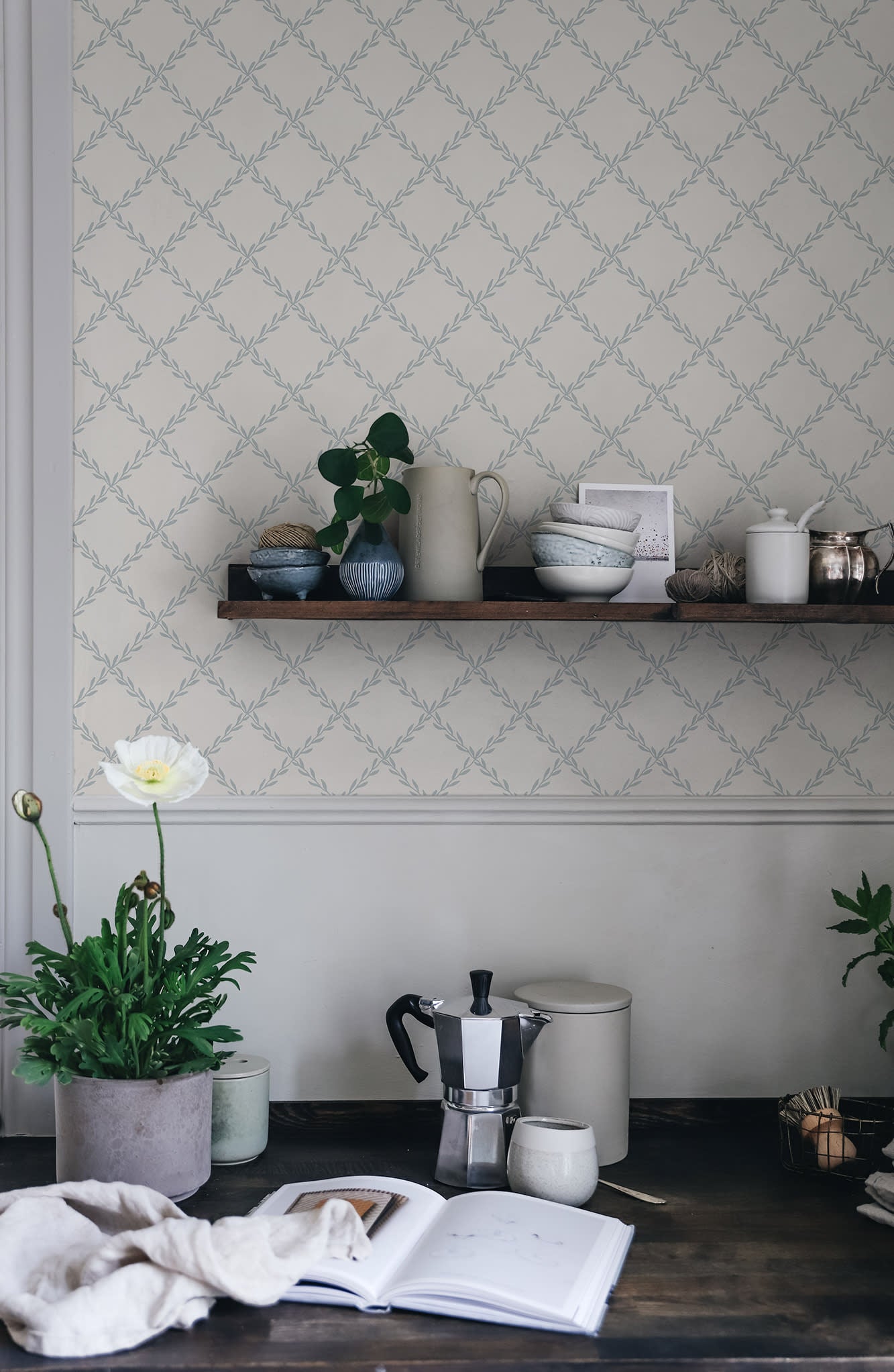 Sandberg Trellis Behang S10303 - Misty Blue