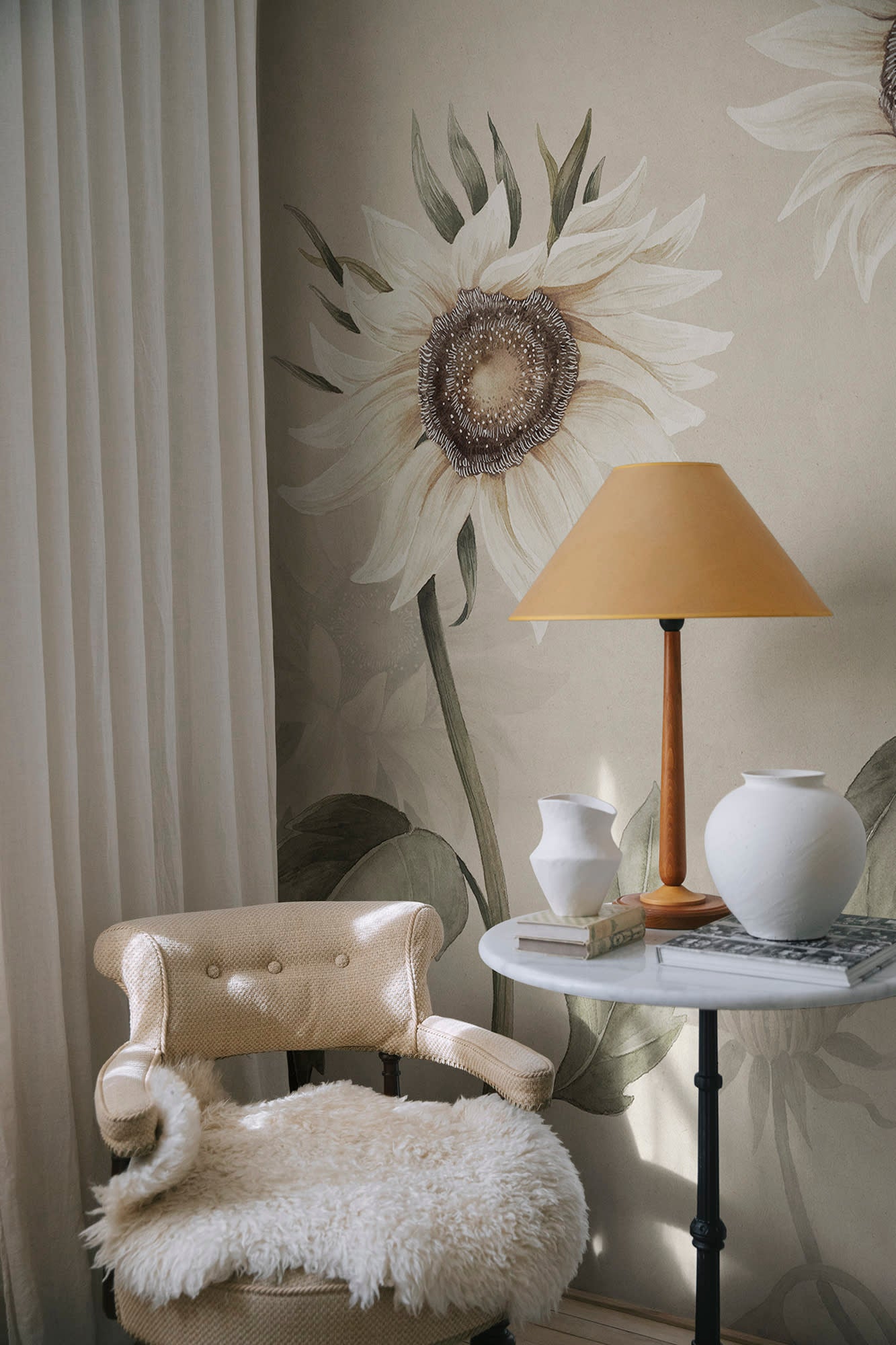 Sandberg Sunflowers Behang S10529 - White