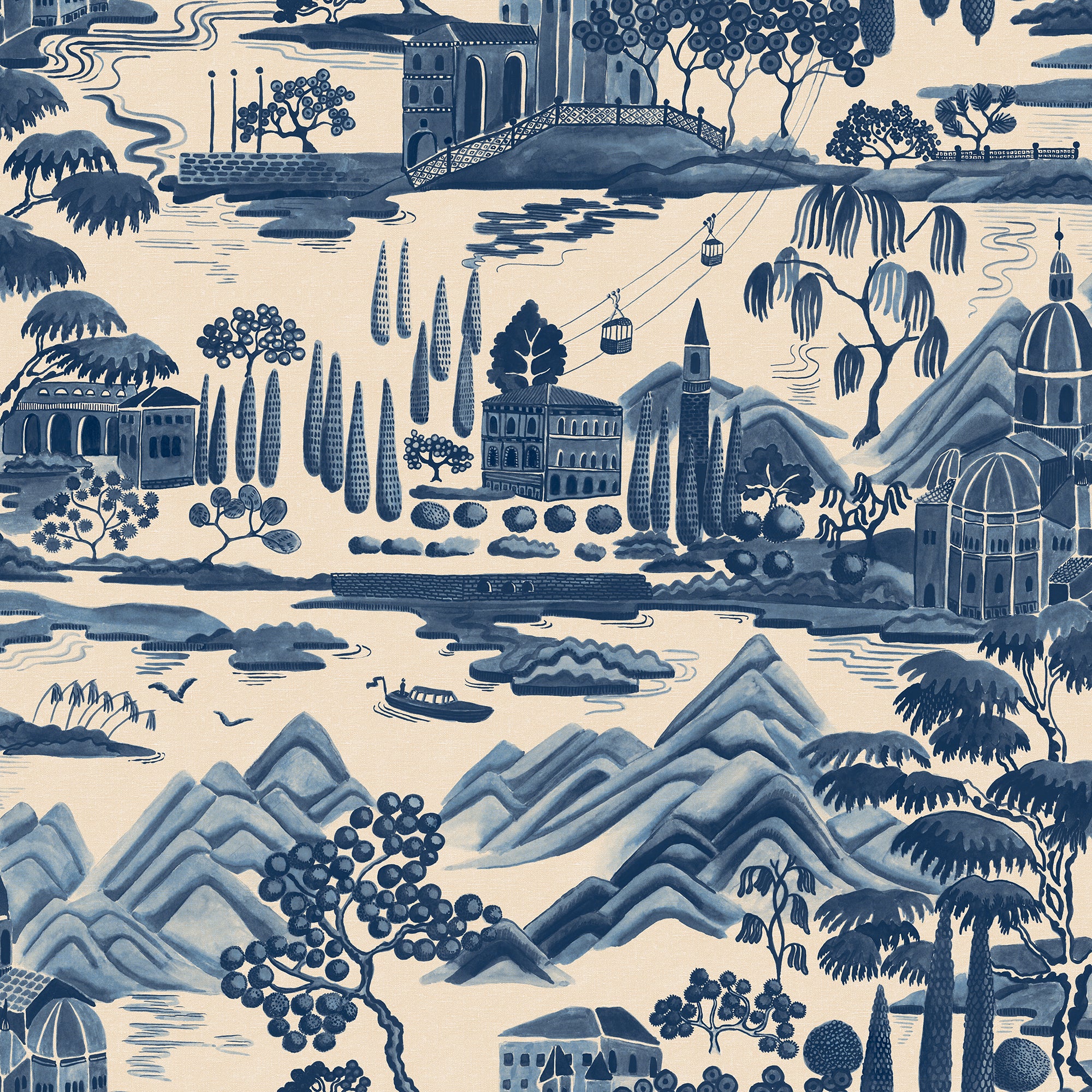 Sandberg Lake Como Behang S10688 - Blue