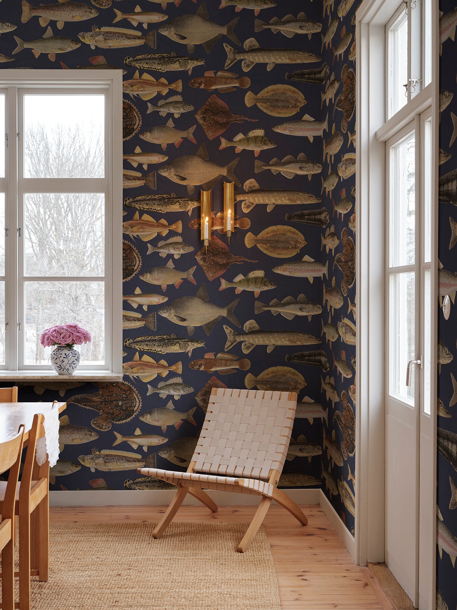 Sandberg Scandinavian Fish Behang S10729 - Dark Blue