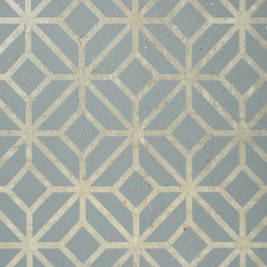Thibaut Mamora Trellis Cork Behang T10414 - Spa Blue on Metallic Pewter