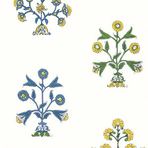 Thibaut Indian Flower Behang T10664 - Blue and Yellow