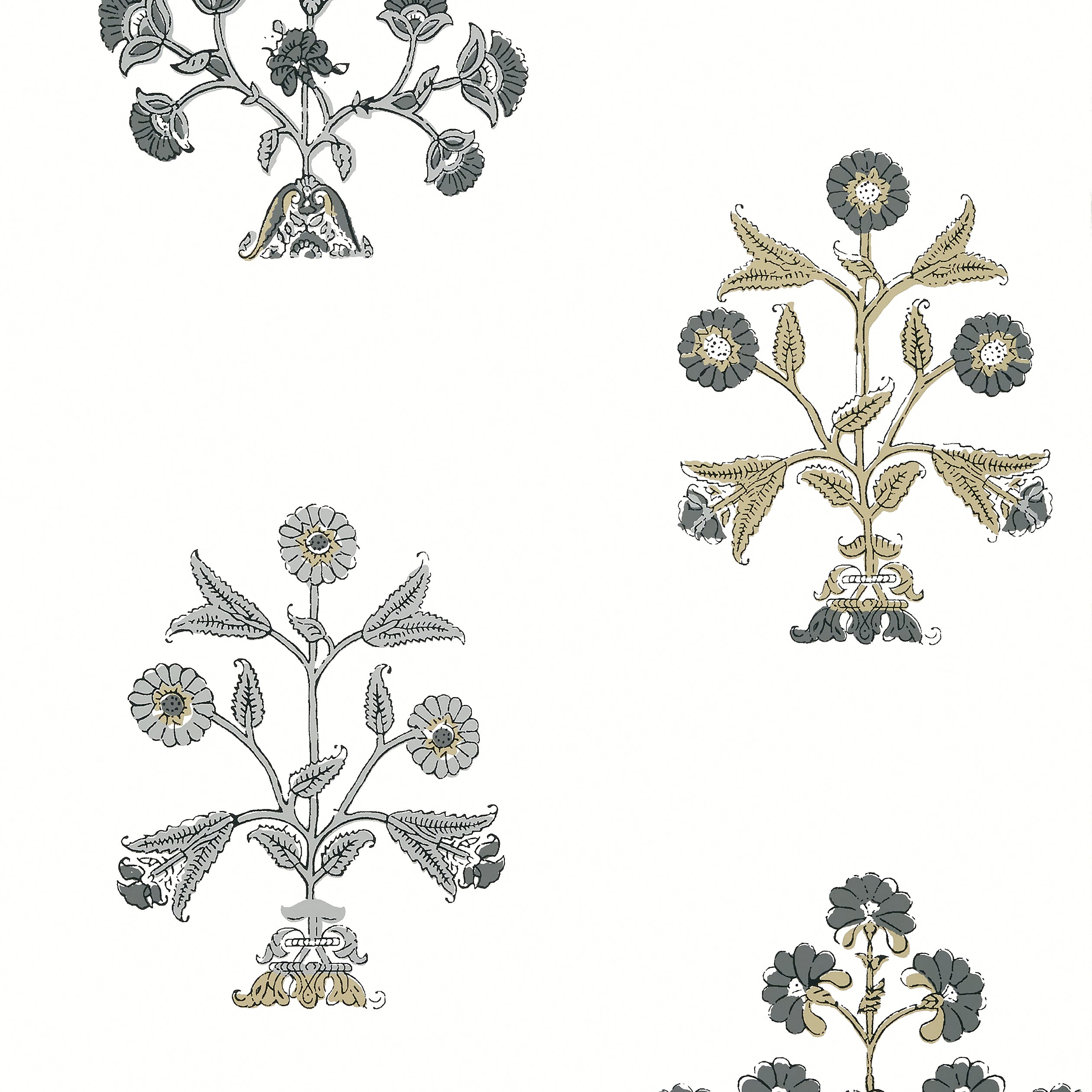 Thibaut Indian Flower Behang T10666 - Black and White