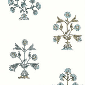Thibaut Indian Flower Behang T10668 - Spa Blue