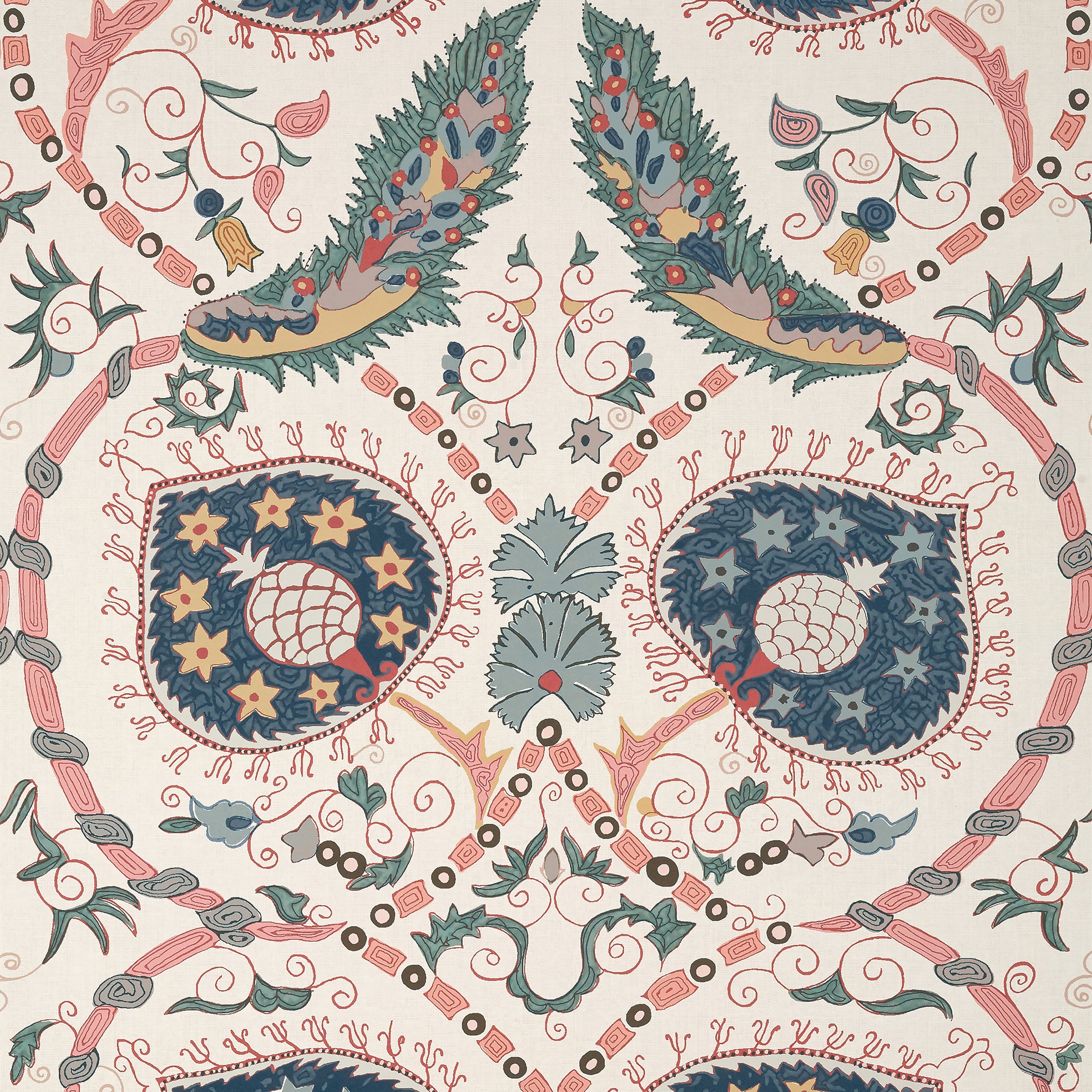 Thibaut Lewis Behang T13219 - Coral and Blue