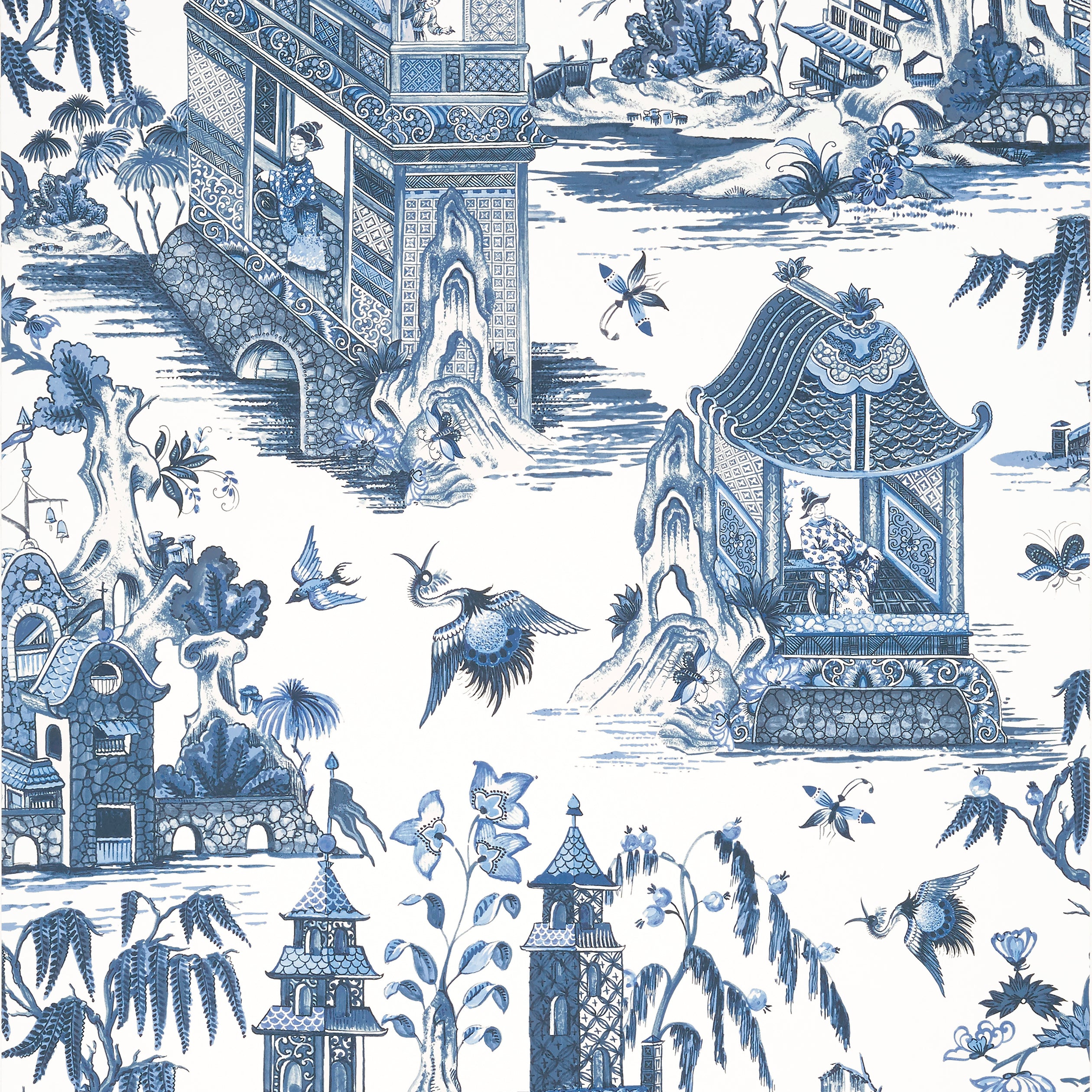 Thibaut Grand Palace Behang T13614 - Blue and White