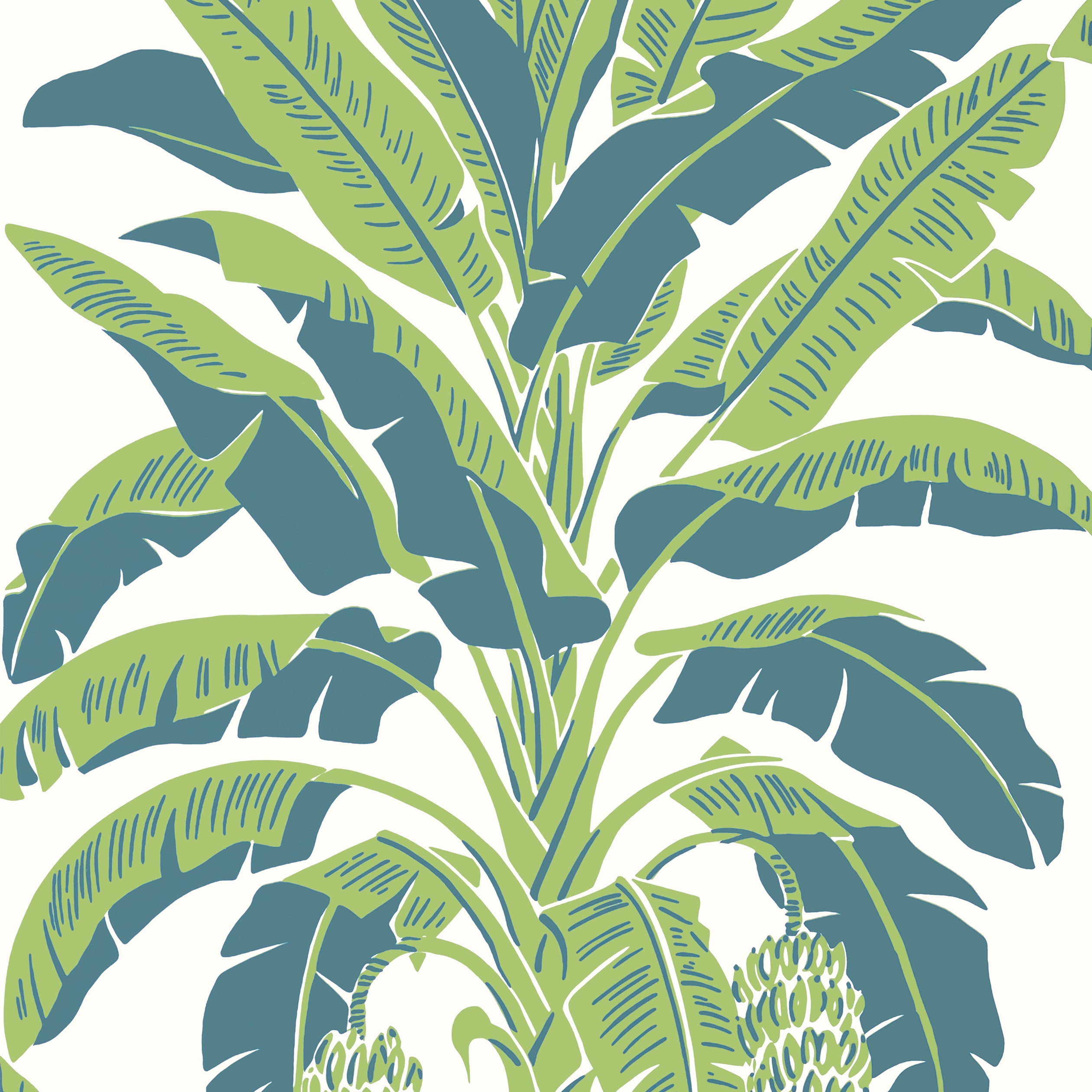 Thibaut Banana Tree Behang T13918 - Green and Blue