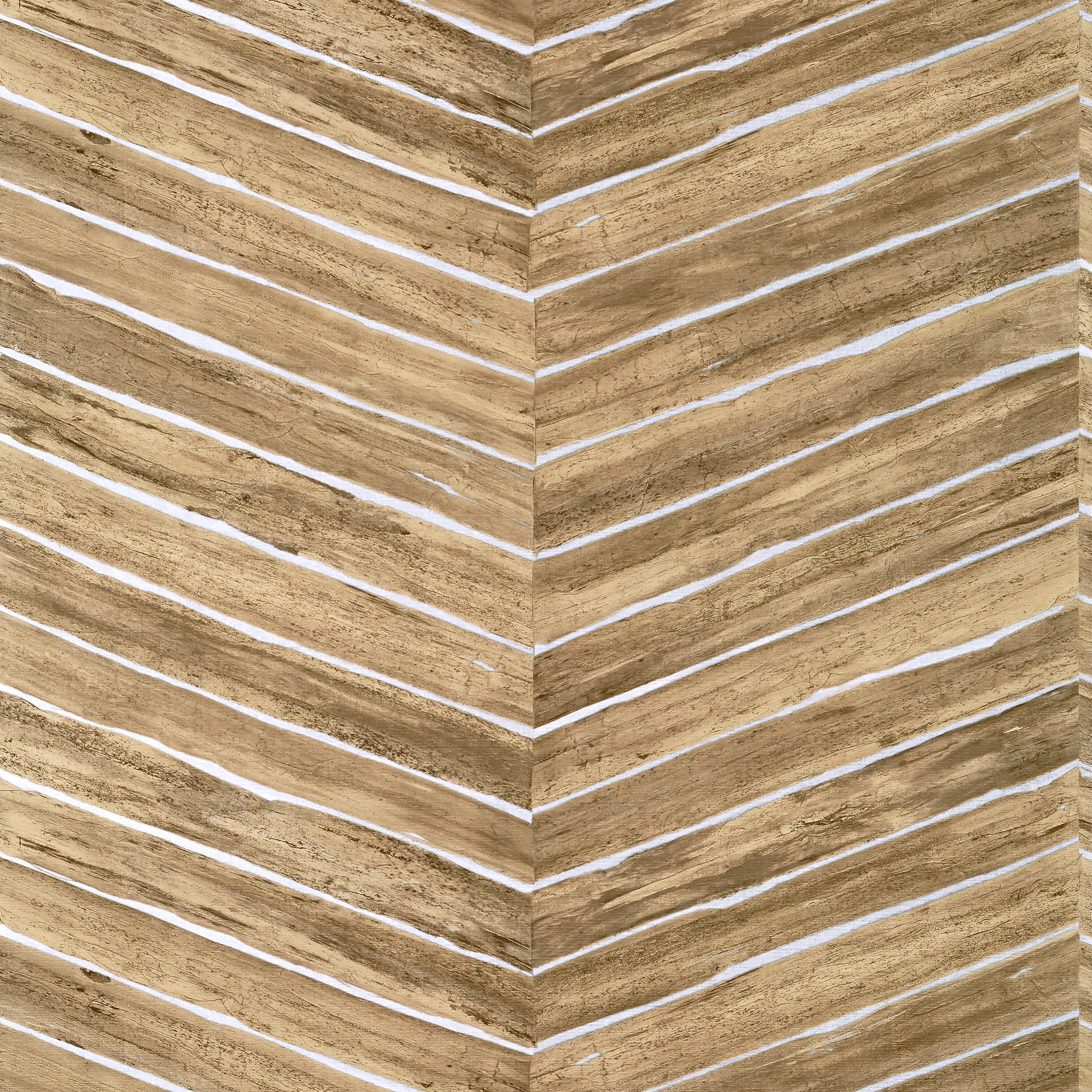 Thibaut Wood Herringbone Behang T14573 - Natural on Metallic Silver