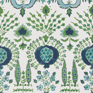 Thibaut Mendoza Suzani Behang T16240 - Blue and Green on White