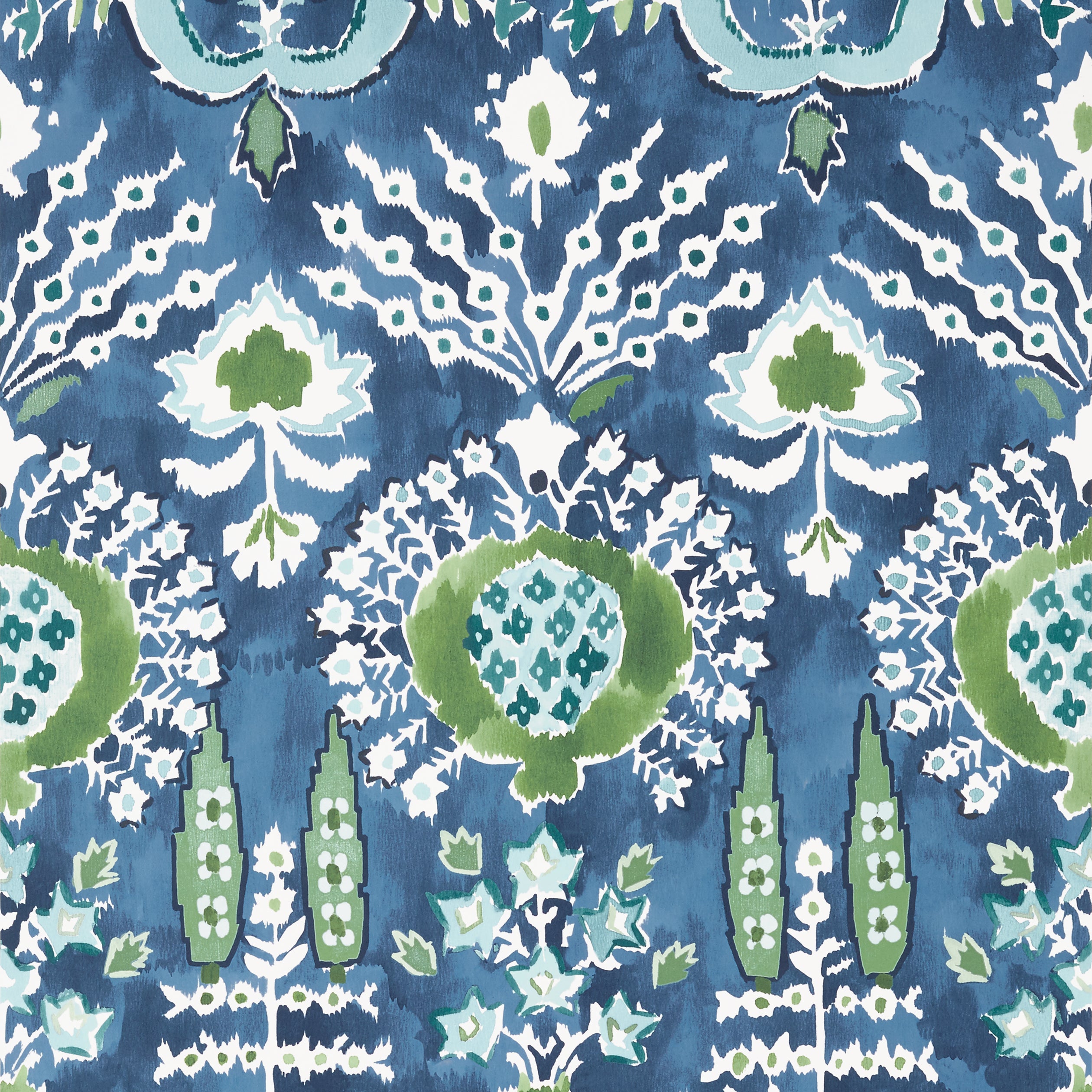Thibaut Mendoza Suzani Behang T16241 - Blue and Green on Navy