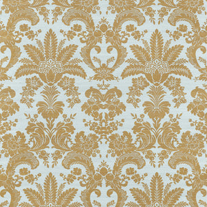 Thibaut West Indies Damask Behang T3629 - Metallic Gold on Aqua