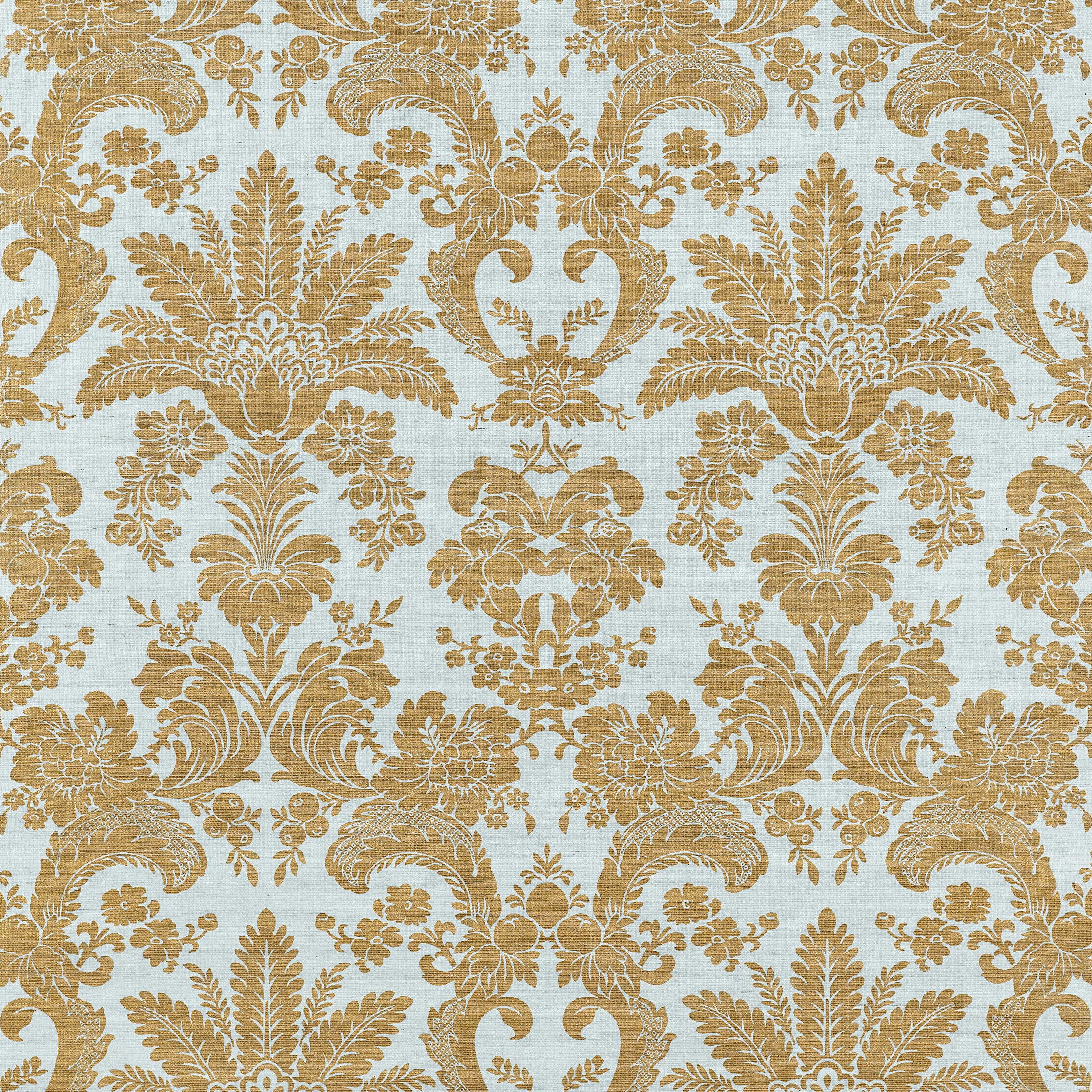Thibaut West Indies Damask Behang T3629 - Metallic Gold on Aqua