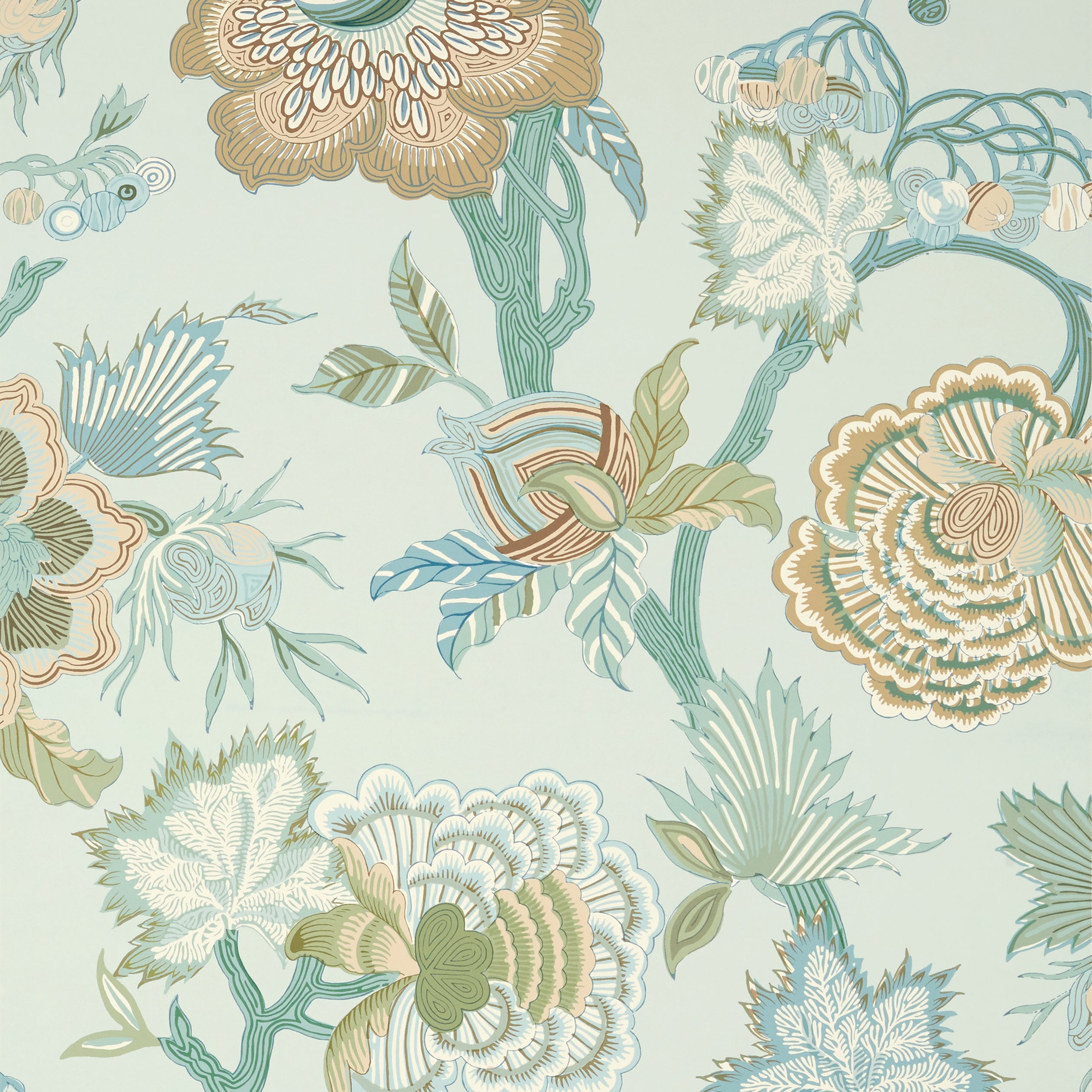 Thibaut Indienne Jacobean Behang T36417 - Seaglass and Gold