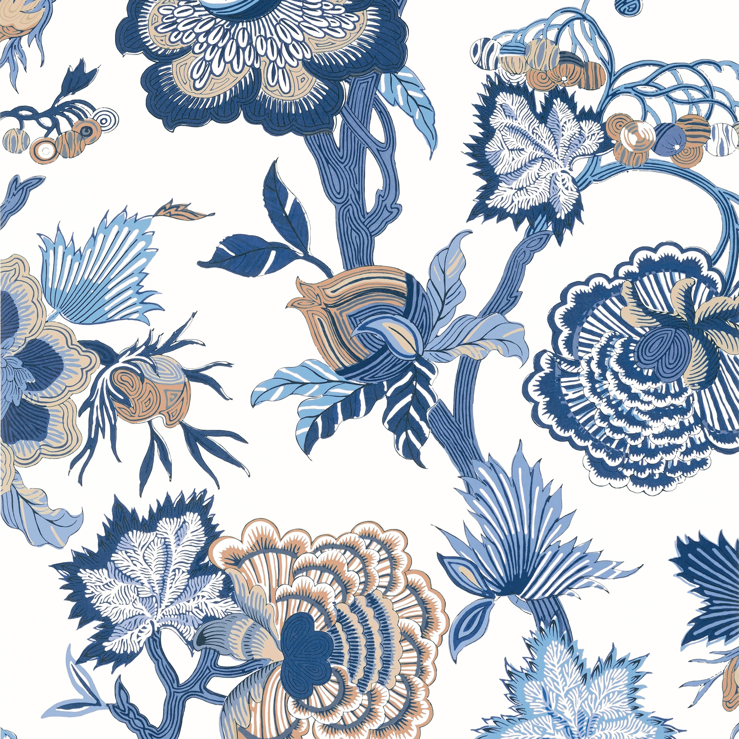 Thibaut Indienne Jacobean Behang T36418 - Blue and White