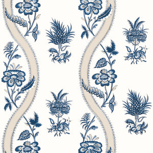 Thibaut Ribbon Floral Behang T36423 - Blue and White