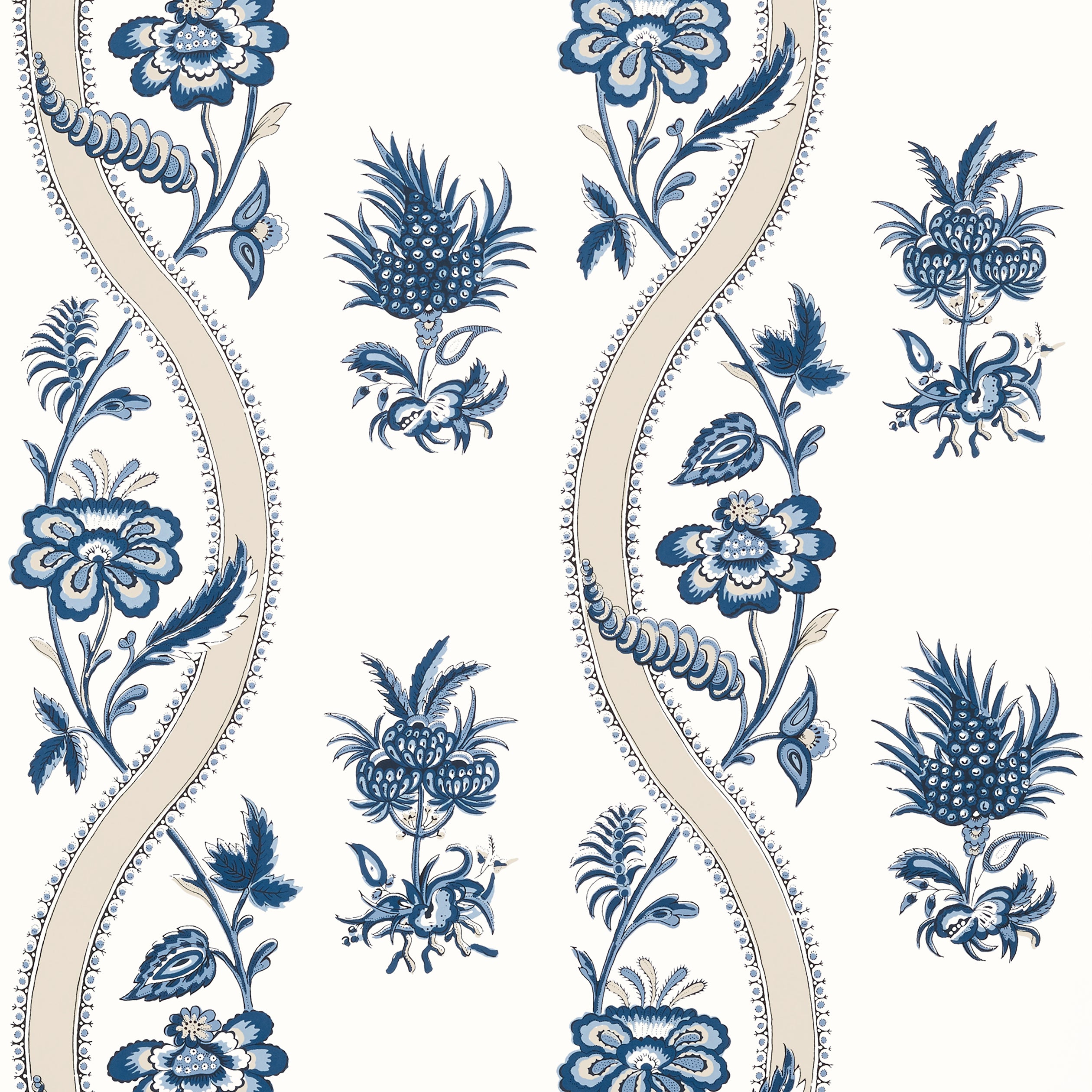 Thibaut Ribbon Floral Behang T36423 - Blue and White
