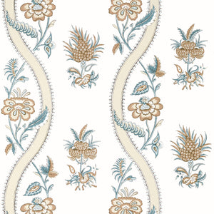 Thibaut Ribbon Floral Behang T36425 - Beige and Spa Blue