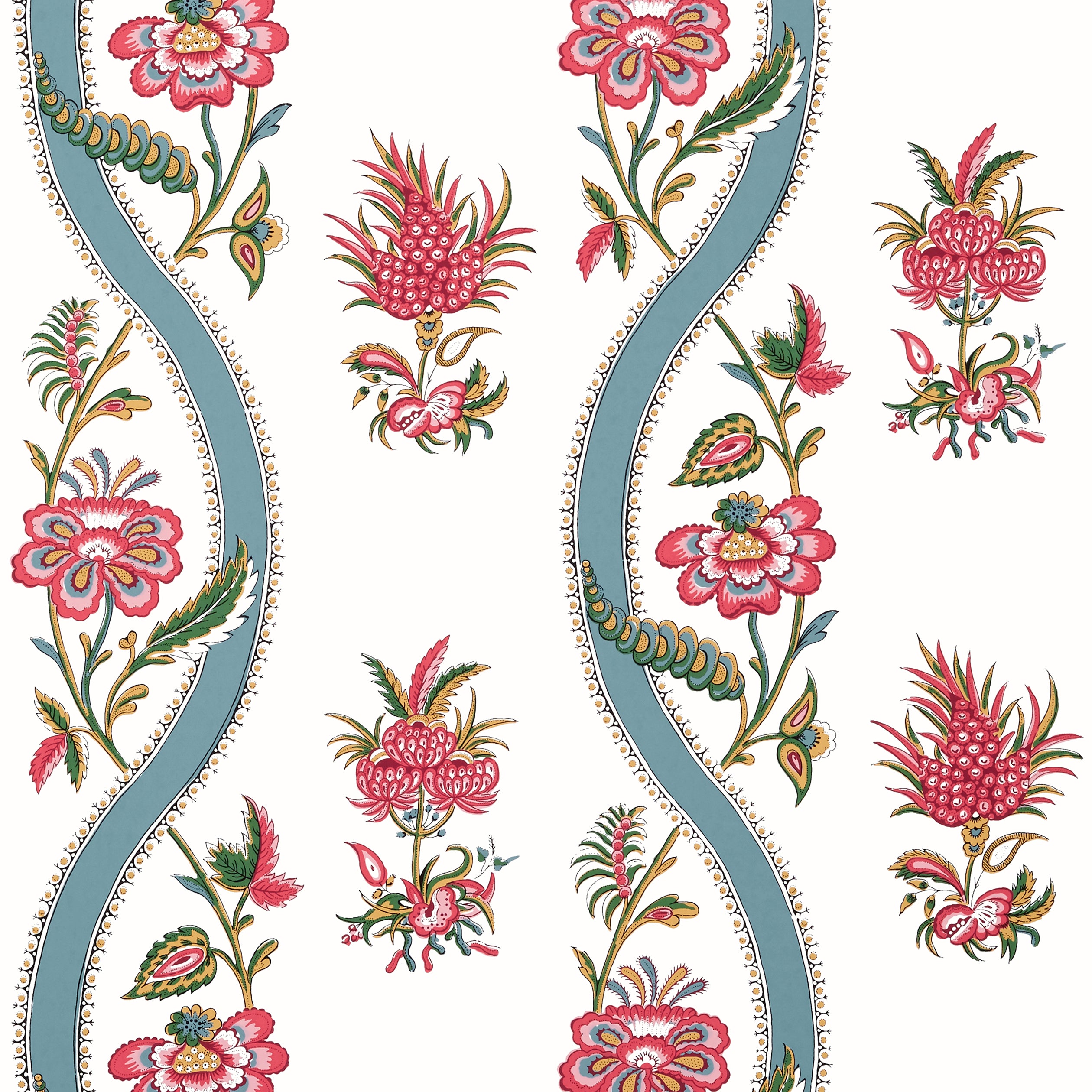 Thibaut Ribbon Floral Behang T36426 - Raspberry and Teal