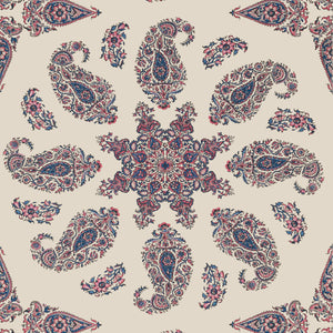 Thibaut East India Behang T36430 - Raspberry and Blue on Natural